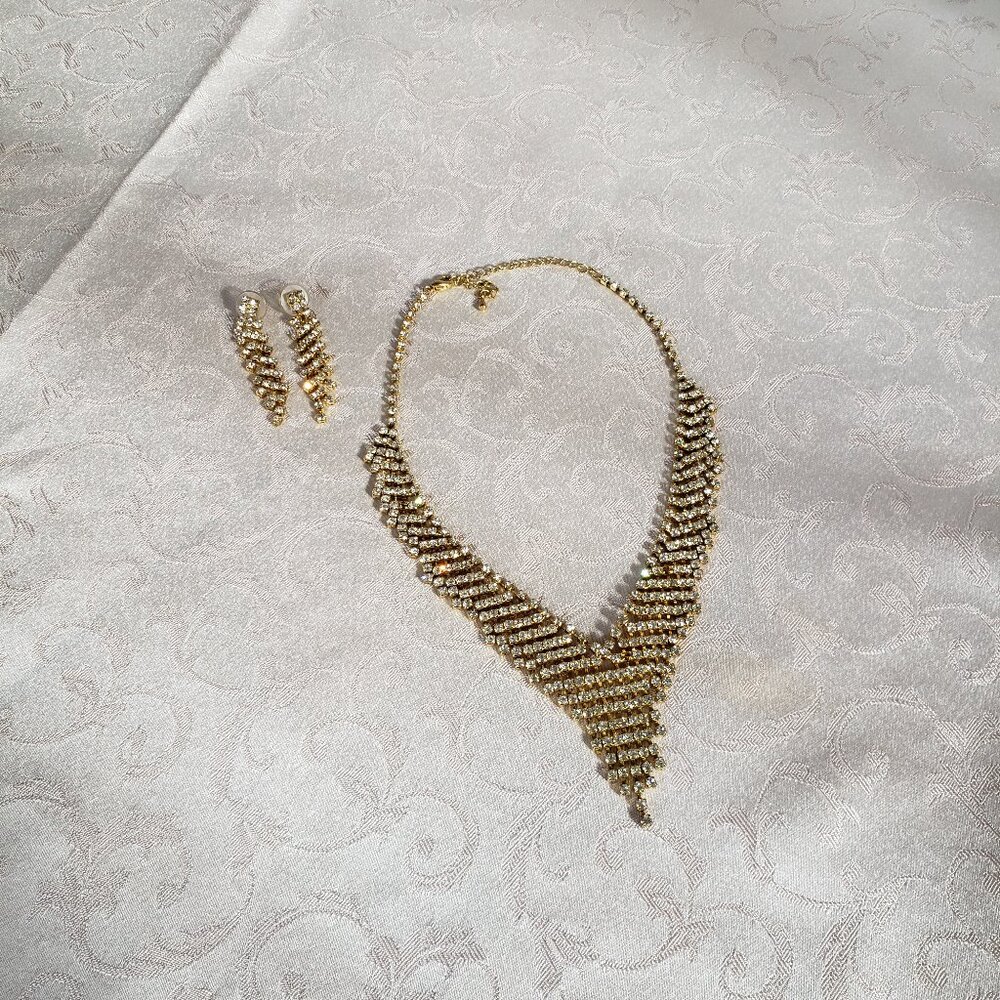 Vintage Rhinestone waterfall necklace & earrings set.  Stunning.
